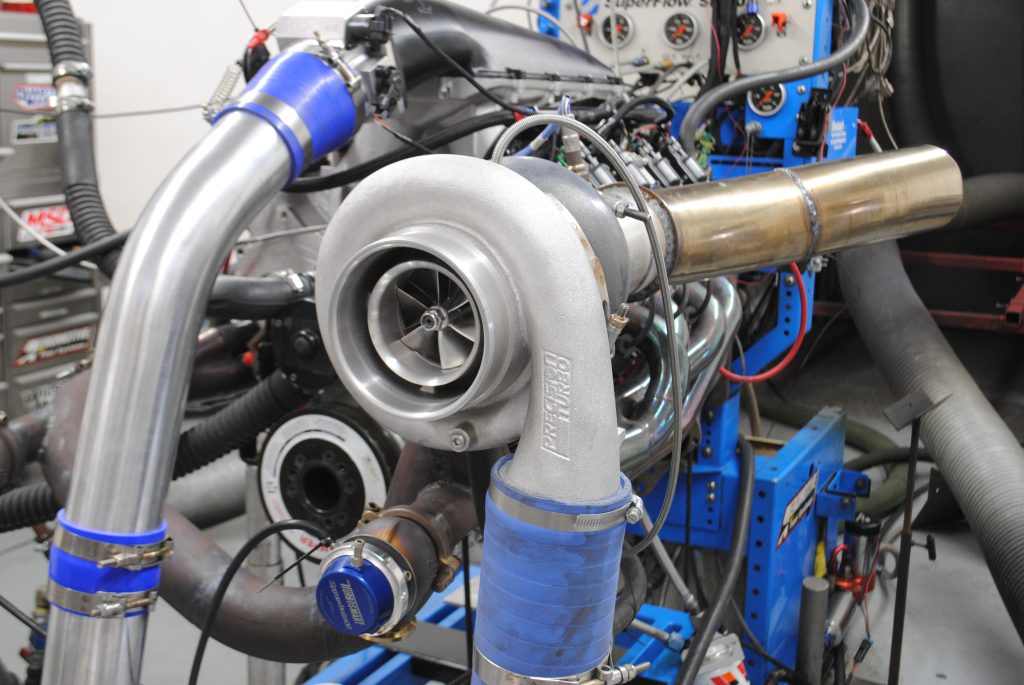 close up of turbocharger on an LS engine
