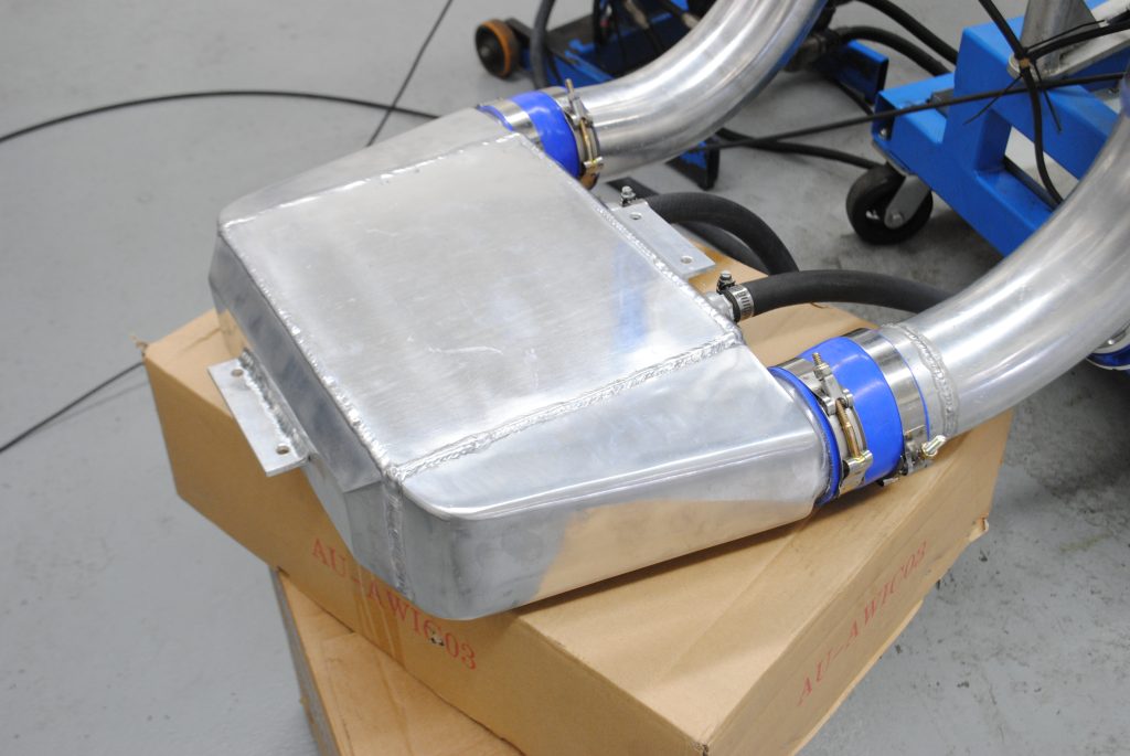 water to air intercooler in a dyno room