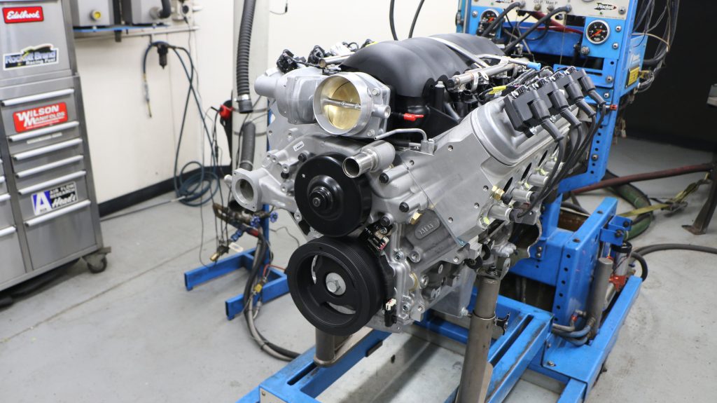 ls engine on dyno with intake and accessory drive removed