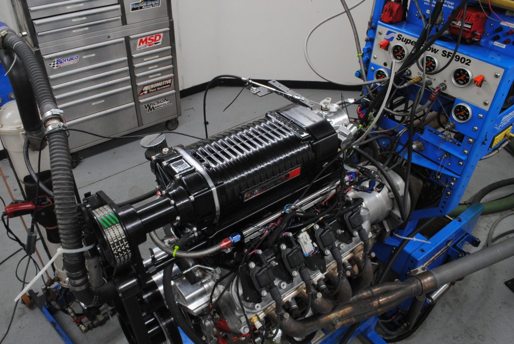 supercharged ls engine during a dyno test run