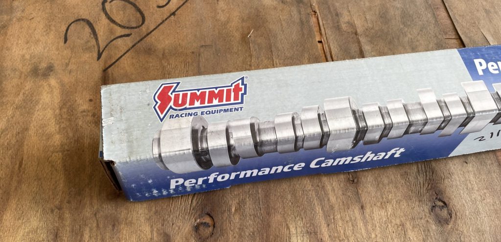 summit racing camshaft in box on table