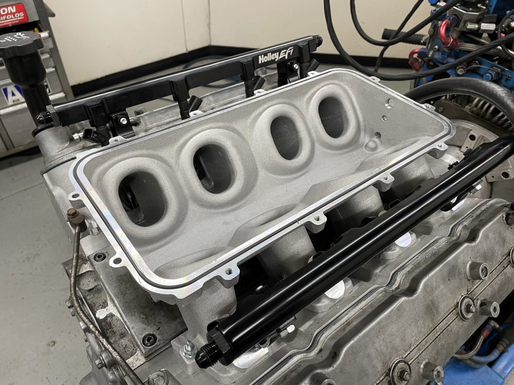 ls engine holley intake with top removed