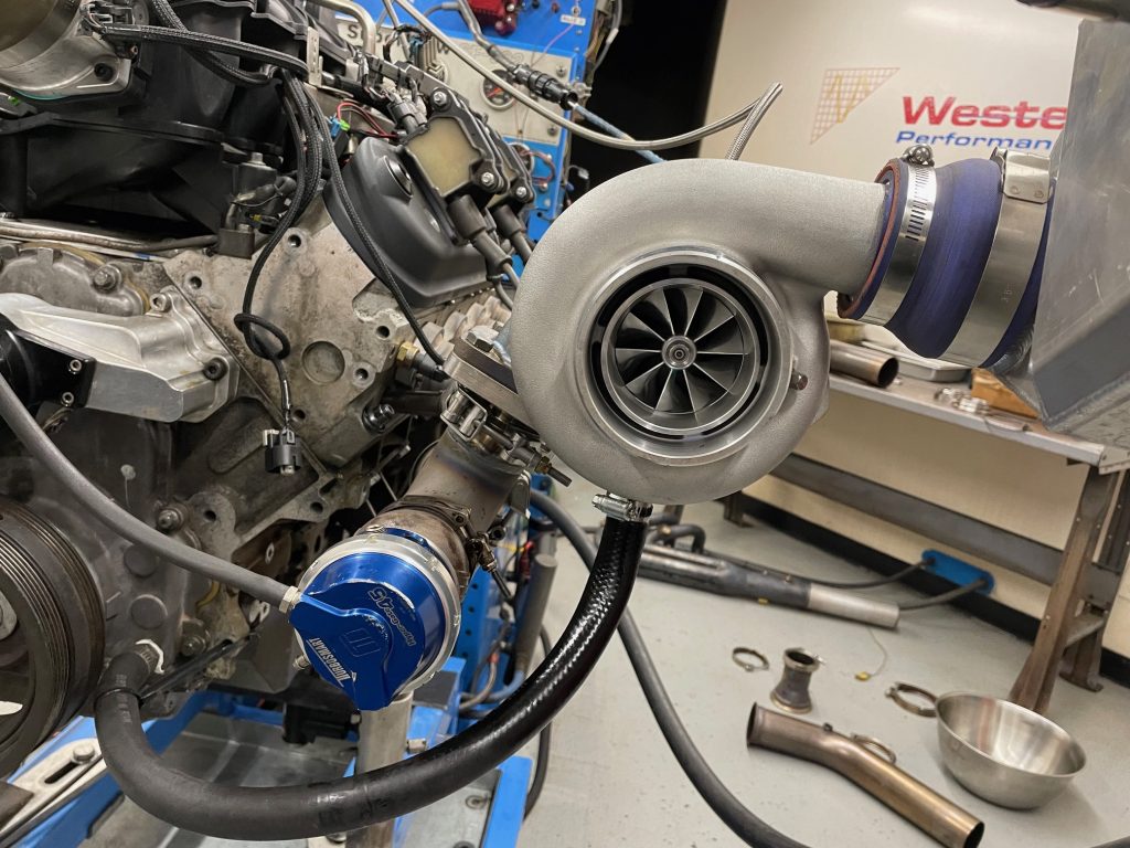 turbocharger on an ls engine during dyno test
