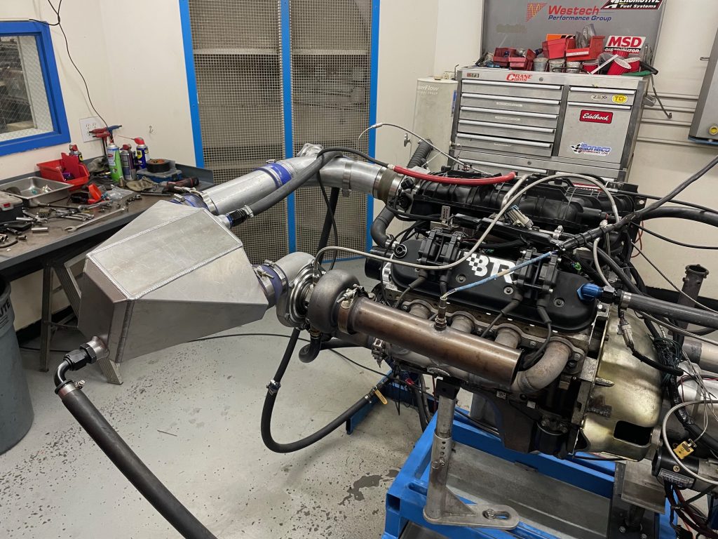 turbocharger setup with intercooler on ls engine dyno test