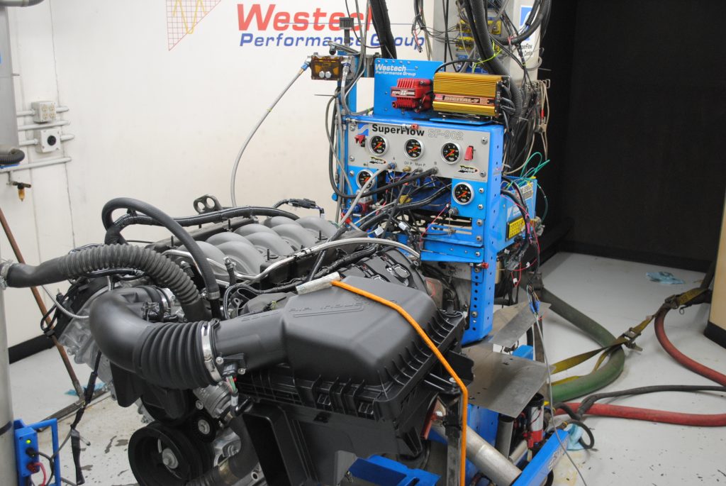 Coyote V8 on an engine dyno test pull