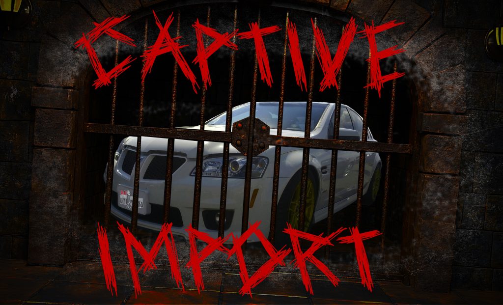 A pontiac g8 sedan trapped behind a dungeon cell