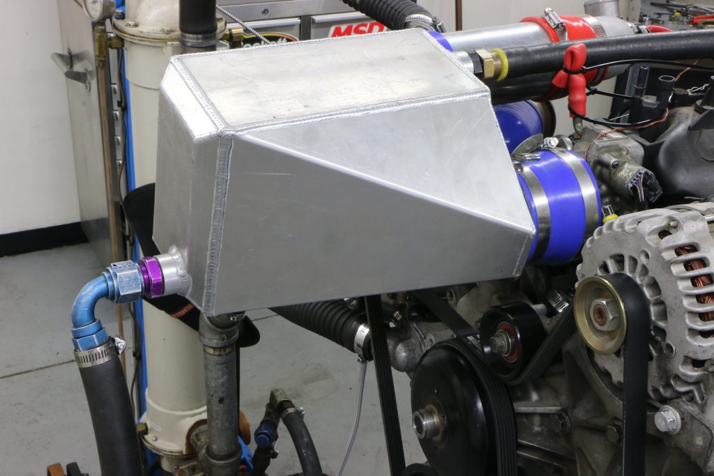air to water intercooler box for a dyno room