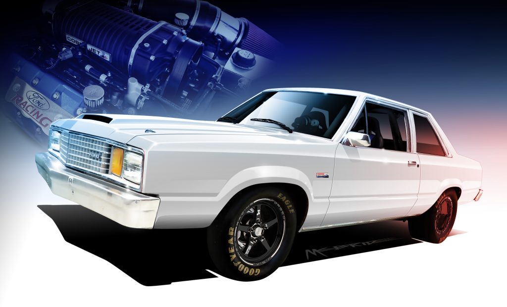 Illustration of a custom white foxbody Fairmont