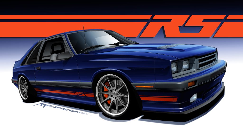 Illustration of a custom blue foxbody Capri