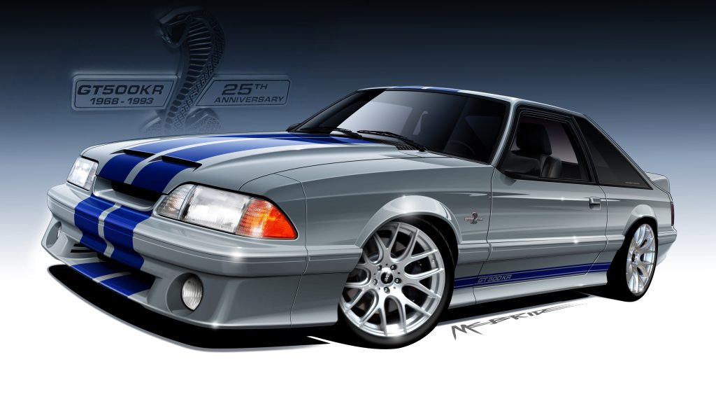 Illustration of a custom silver foxbody mustang