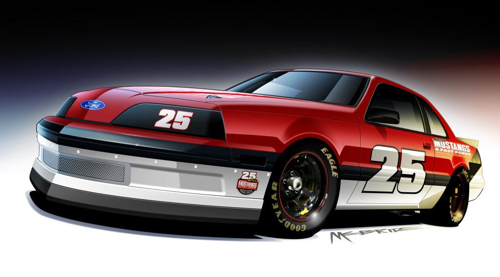 Illustration of a custom red foxbody Thunderbird