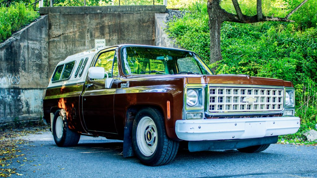 vintage chevy truck near a tunnel