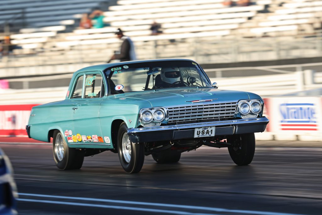chevy biscayne drag car on track