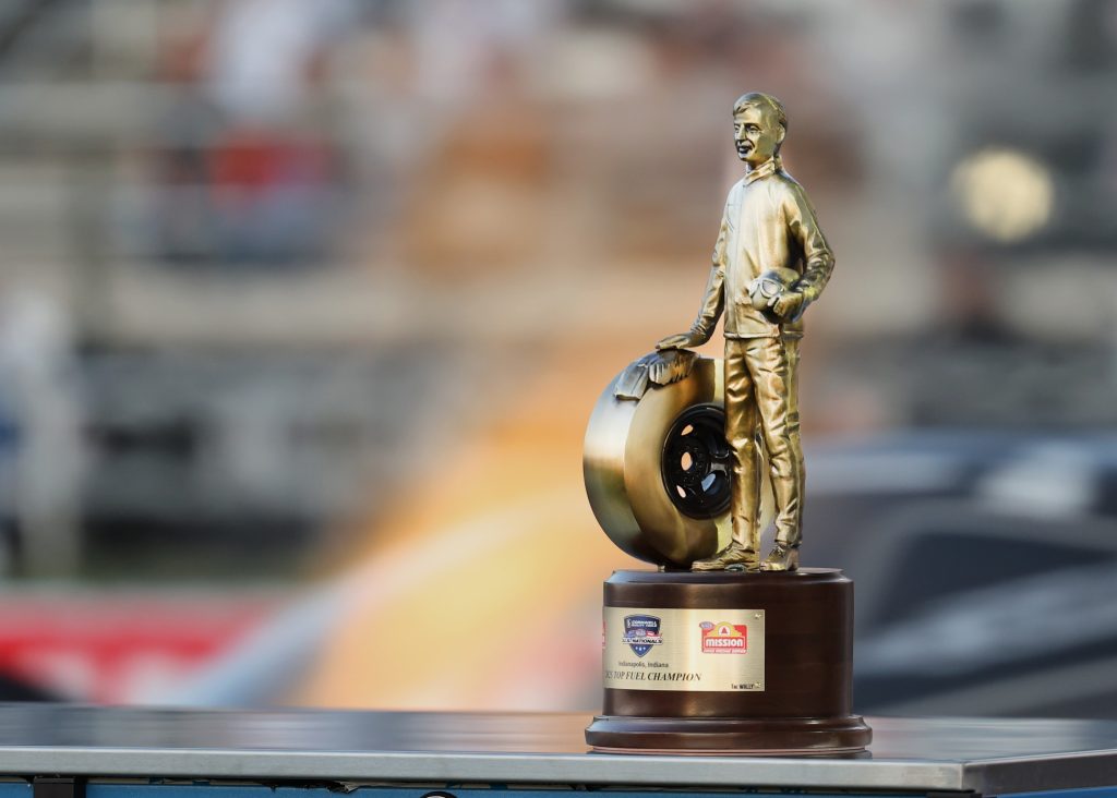 NHRA wally parks trophy at drag race