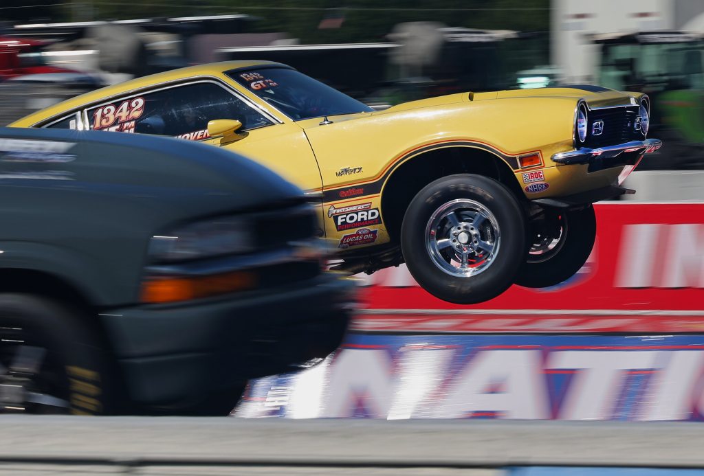 ford maverick nose pulling ahead at drag race launch