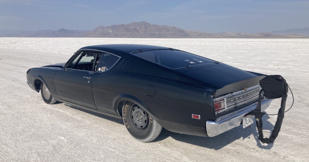 1969 Mercury Cyclone Spoiler II at Bonneville salt flats, rear
