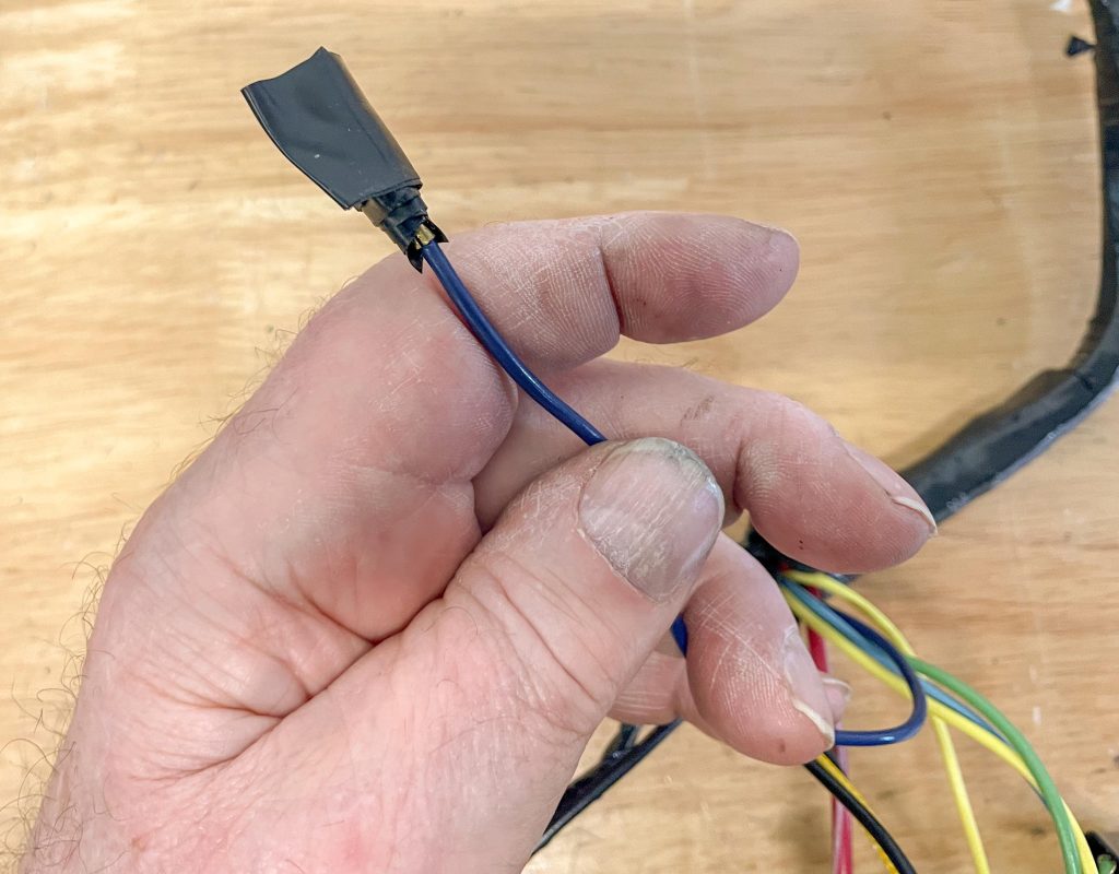 Exposed terminal connector in 1971 Corvette wiring harness