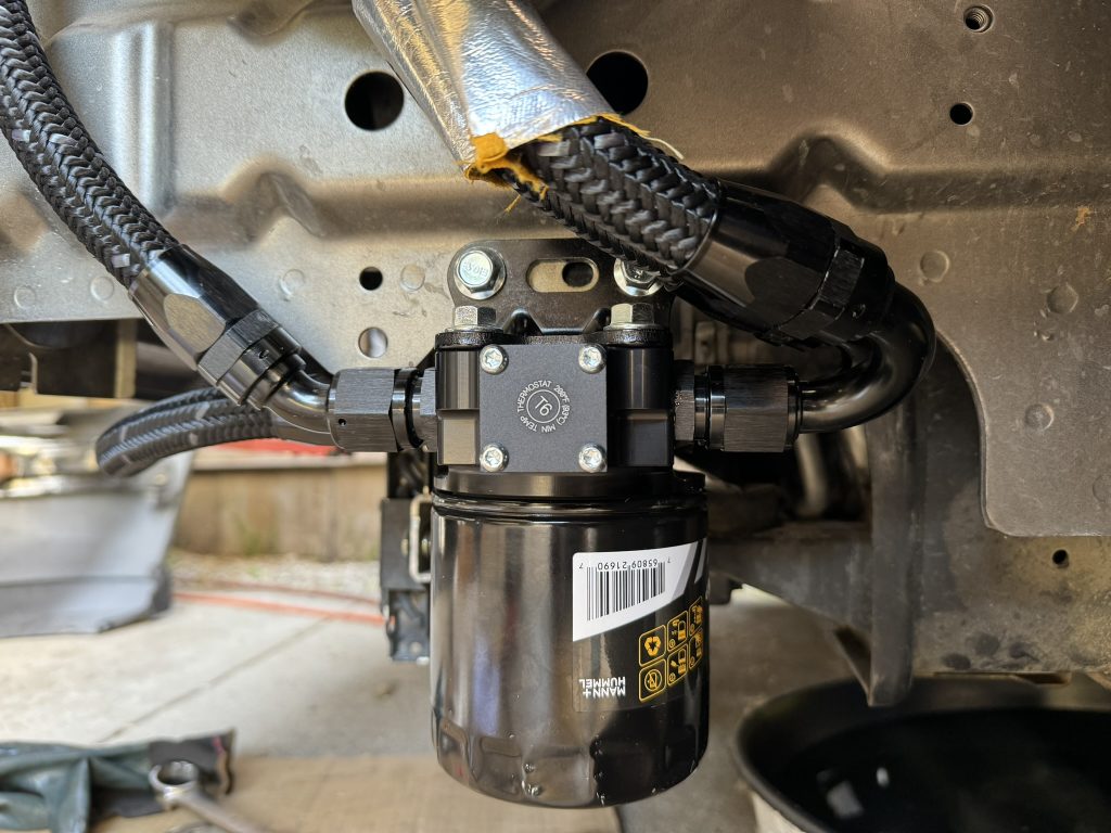 remote oil filter relocation bracket installed