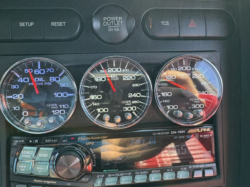 gauge cluster in a mustang race car