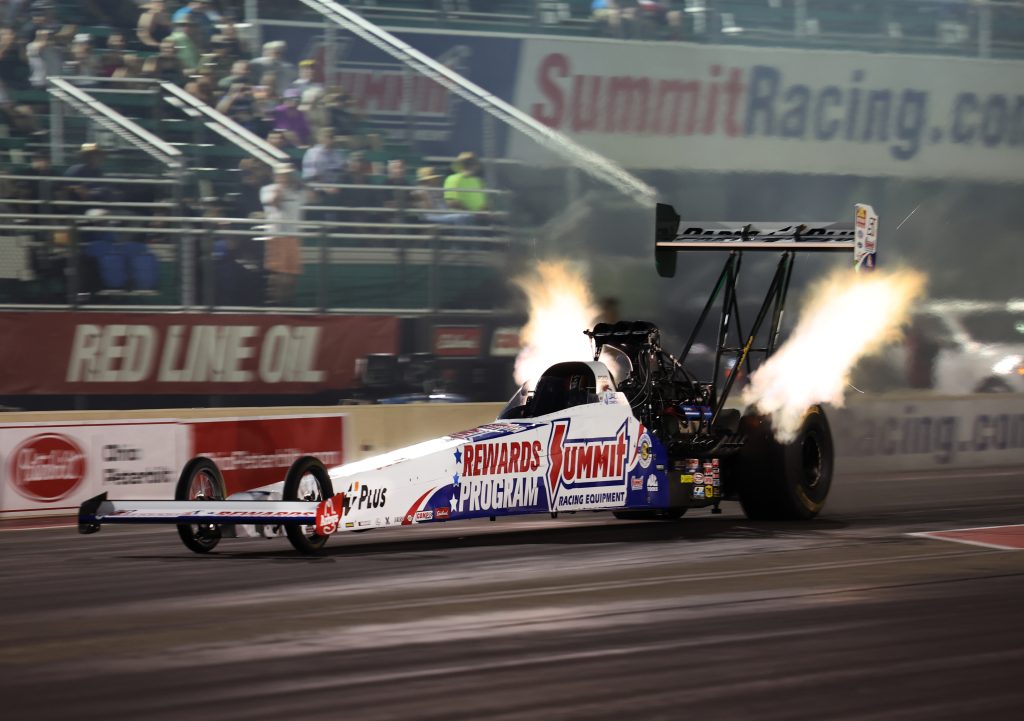 Clay Millican Dragster launching in Summit Racing Rewards Livery