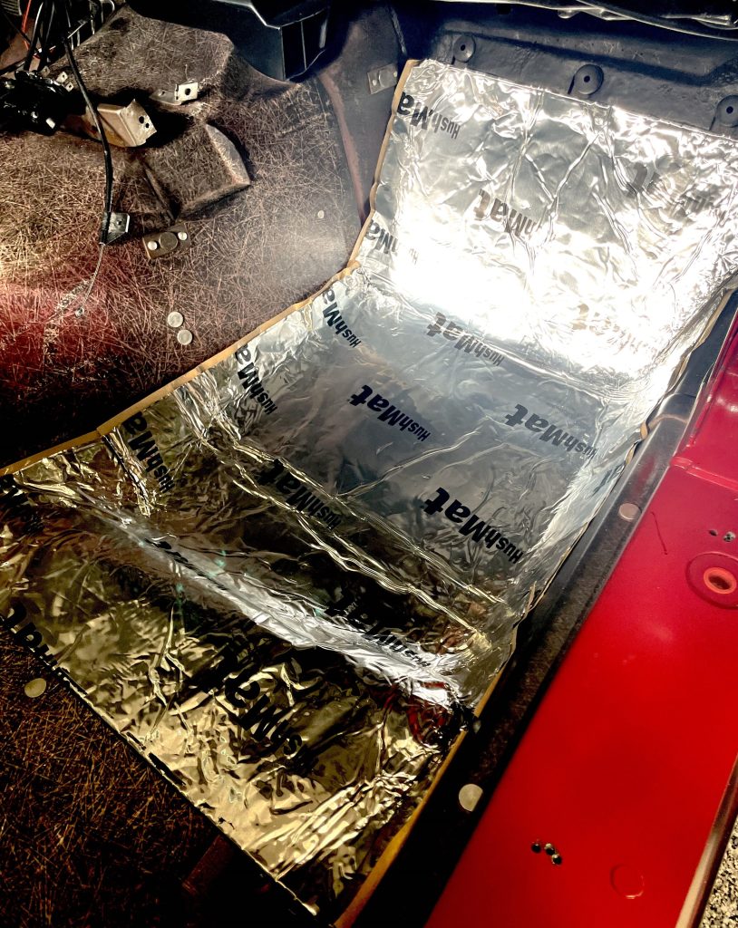 Final test fit of HushMat floor insulation in C3 Corvette