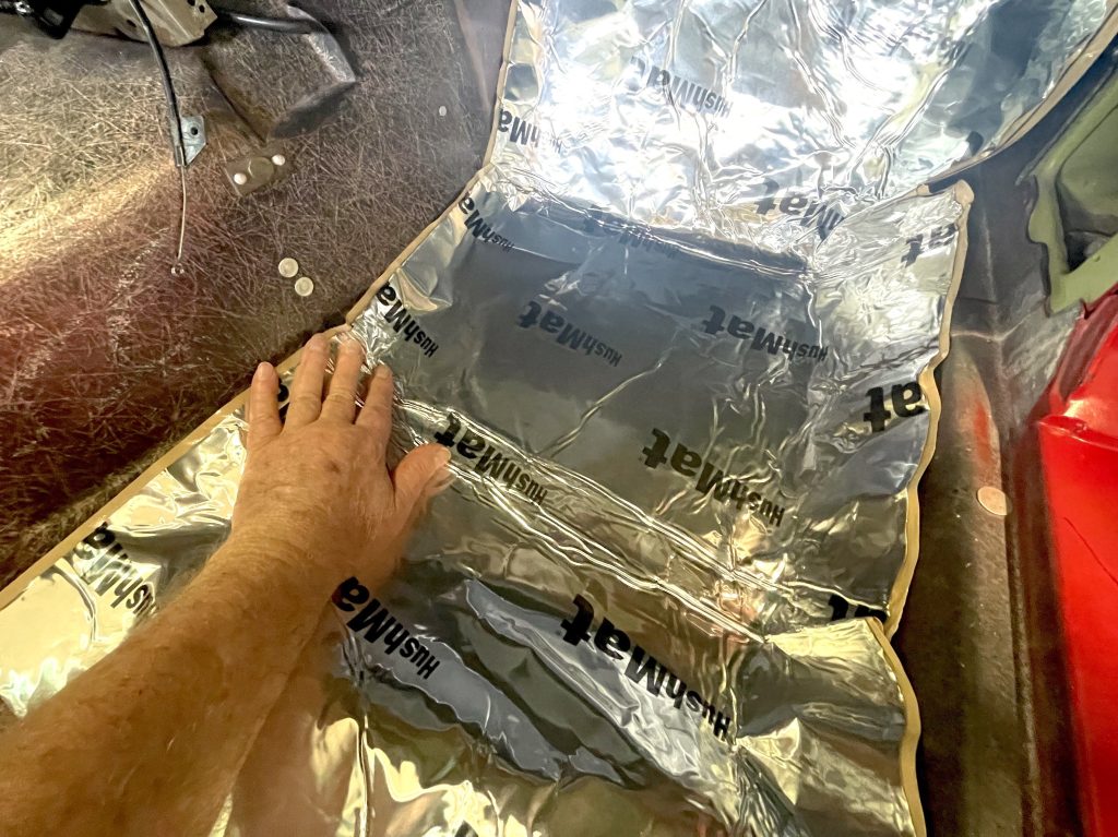 Test fitting HushMat on C3 Corvette floor