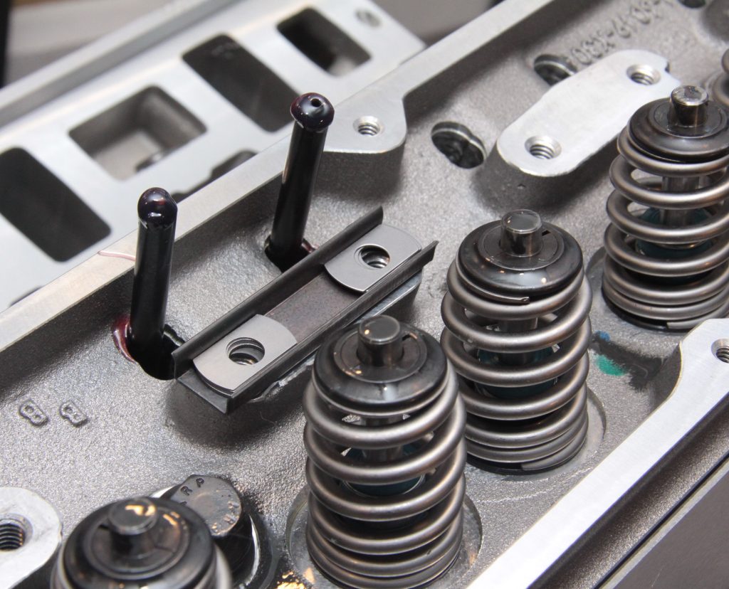 Ford Performance Parts pedestal rocker arm channels on small block Ford cylinder head