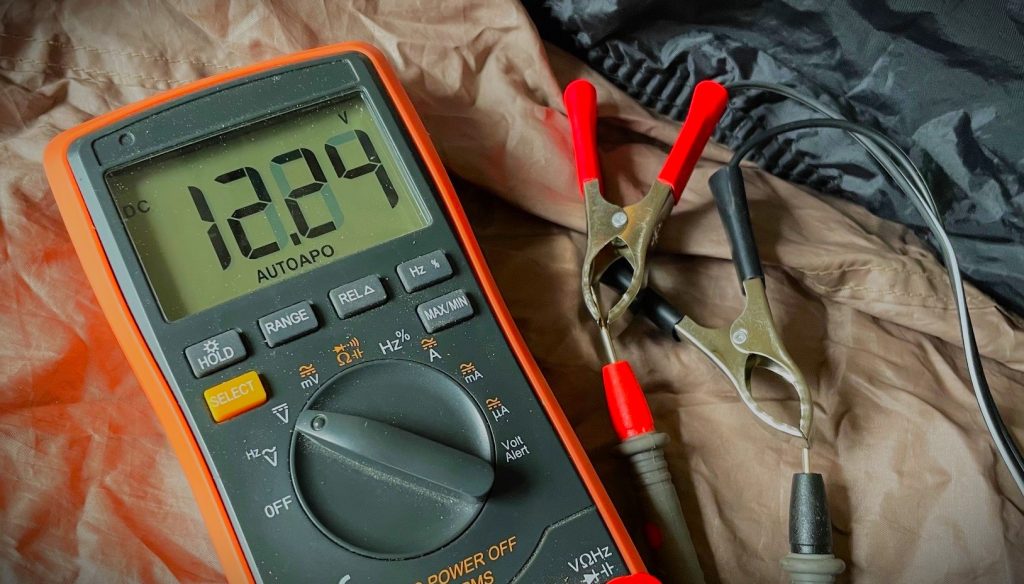 close up of a voltmeter on 12 volts