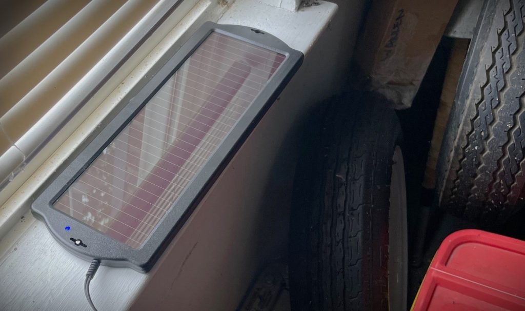 solar charging panel on a windowsill