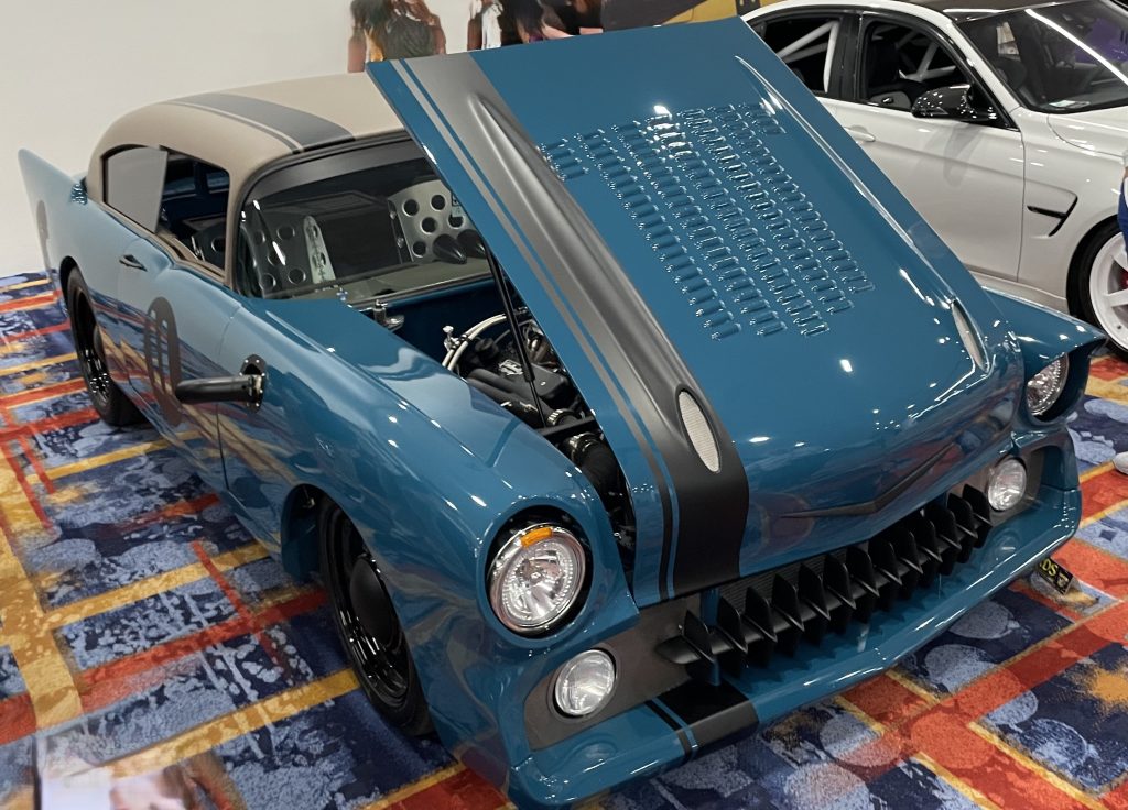 custom 55 chevy race car on display