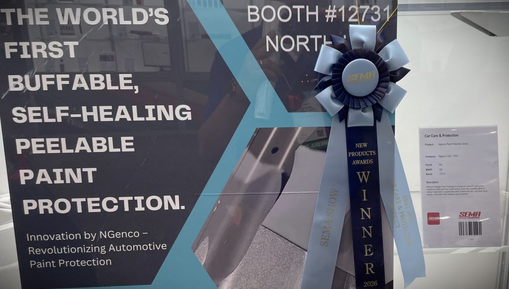 paint protection display with award ribbon