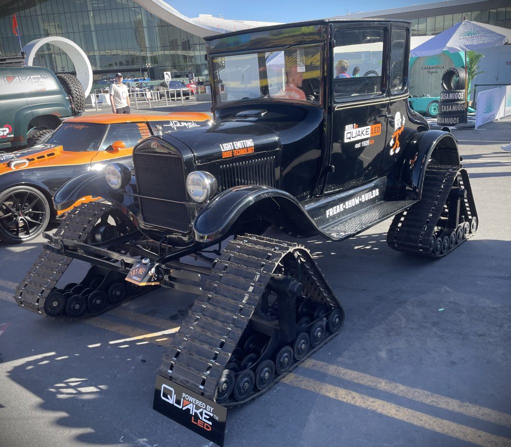 vintage ford model t fitted with tank treads