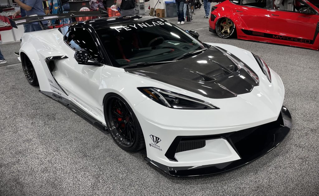 customized white c8 corvette