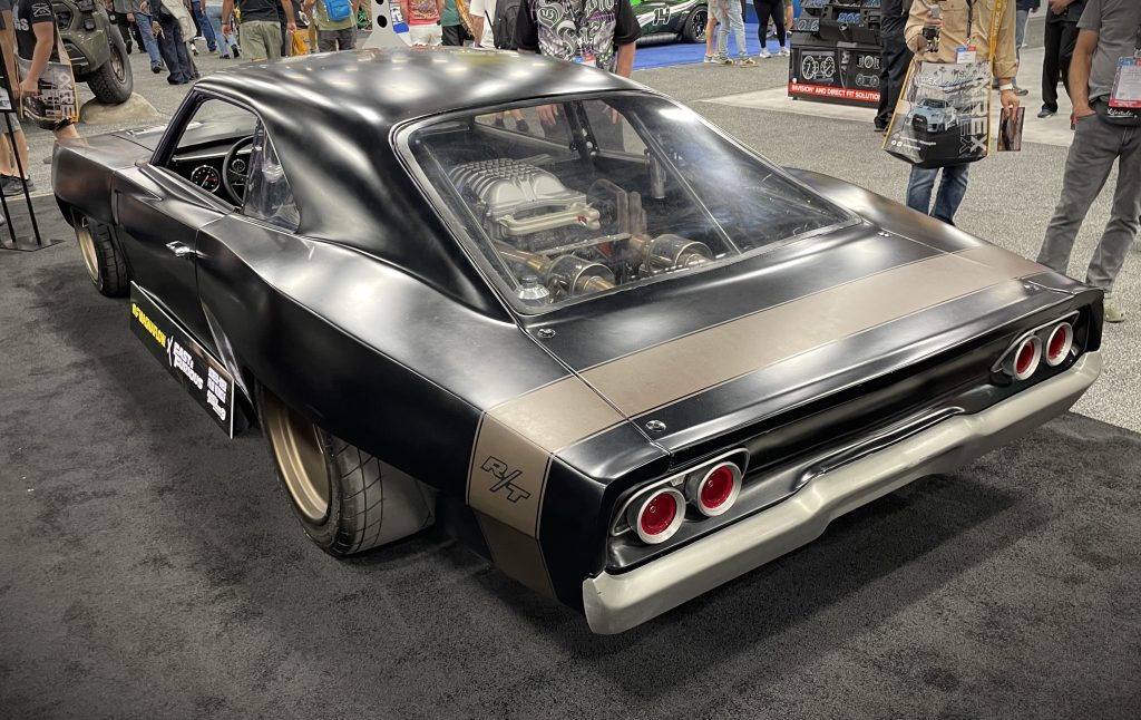 rear of mid engine dodge charger from fast & furious movie