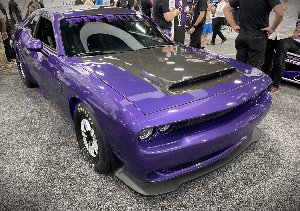 purple dodge demon drag car