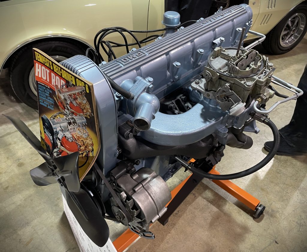 Pontiac OHC Sprint 6 engine on a stand