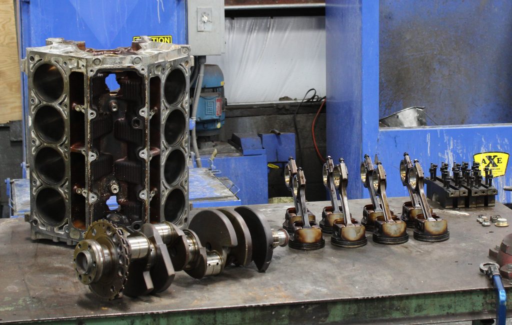 GM LS1 block, crank, and connecting rods ready for machine work