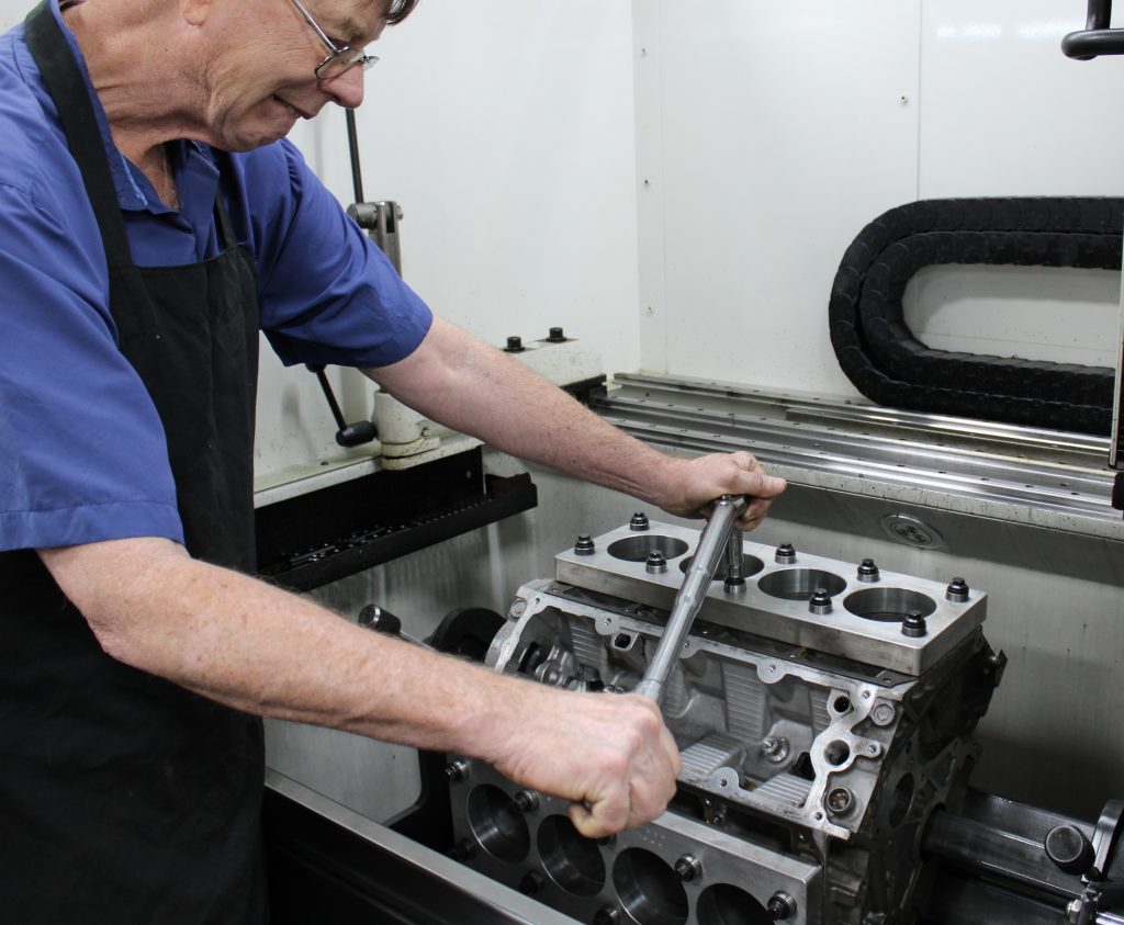 Installing torque plates on GM LS1 engine block before cylinder honing