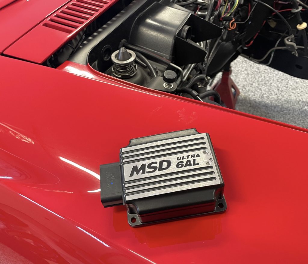 MSD Ultra 6AL ignition box on C3 Corvette fender