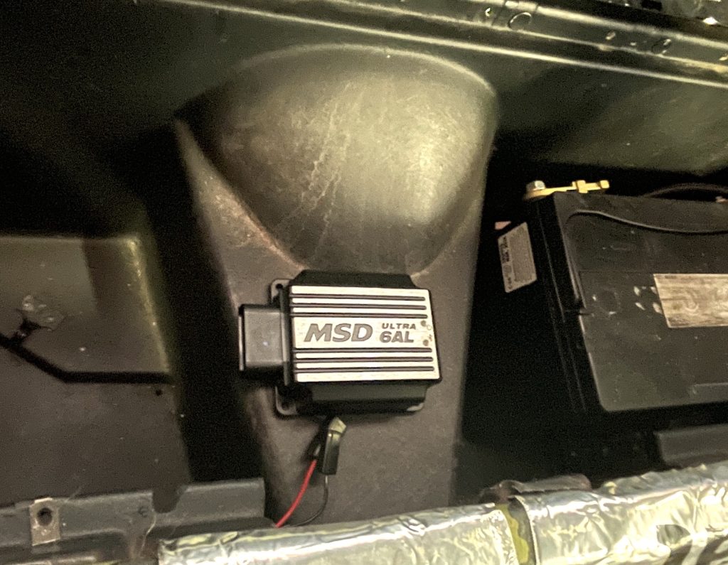 MSD Ultra 6AL ignition box in C3 Corvette battery compartment