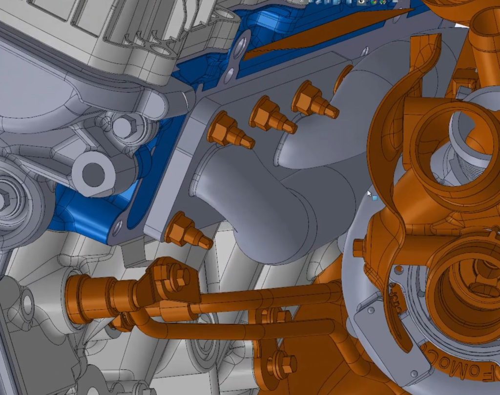 Cad drawing of an engine exhaust manifold