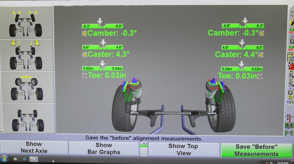 Front end alignment machine readout