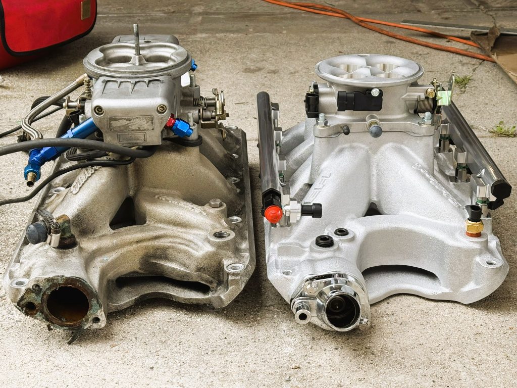 Side by side height comparison of Edelbrock Pro Flo EFI setup