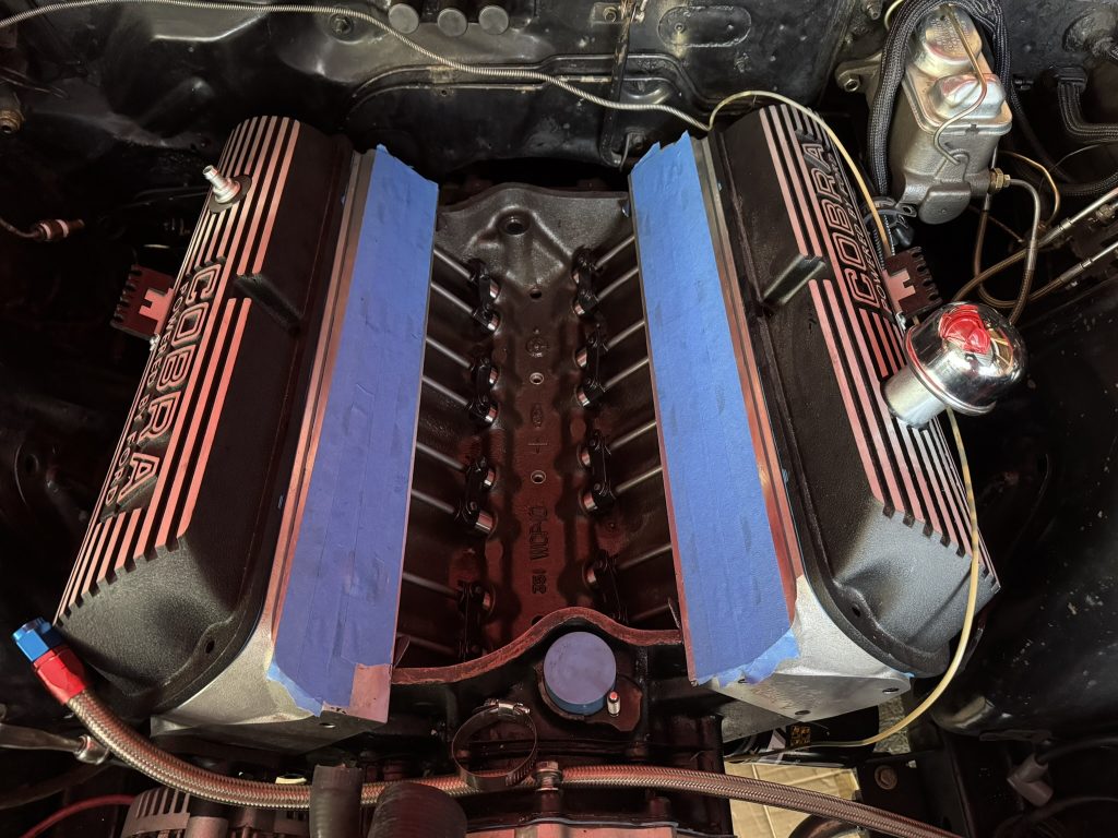 a ford v8 engine with intake manifold removed