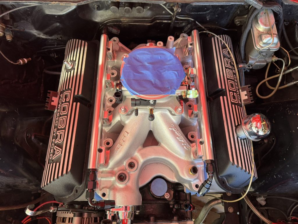 top view of Edelbrock Pro Flo EFI setup installed on V8