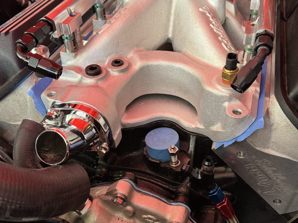 test fitting an intake manifold on a V8 engine