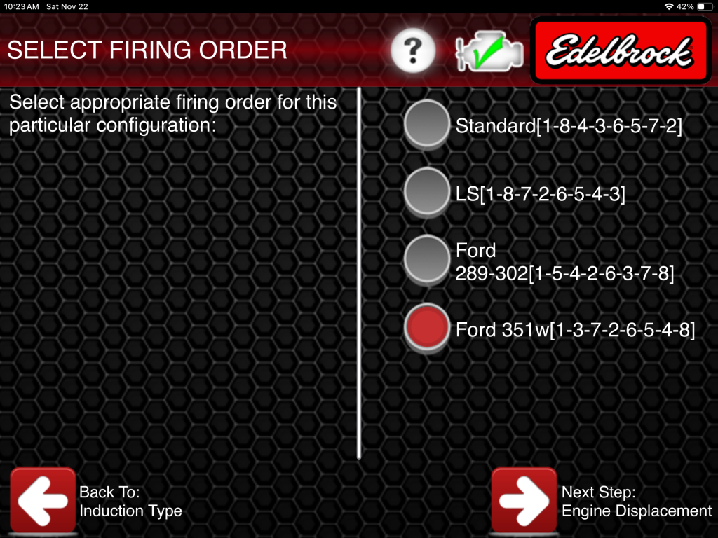 Edelbrock E-Tuner Firing Order Screenshot