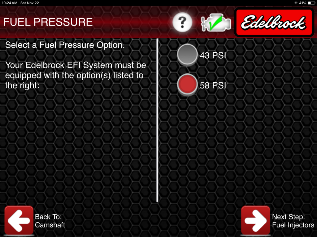 Edelbrock E-Tuner fuel pressure Screenshot
