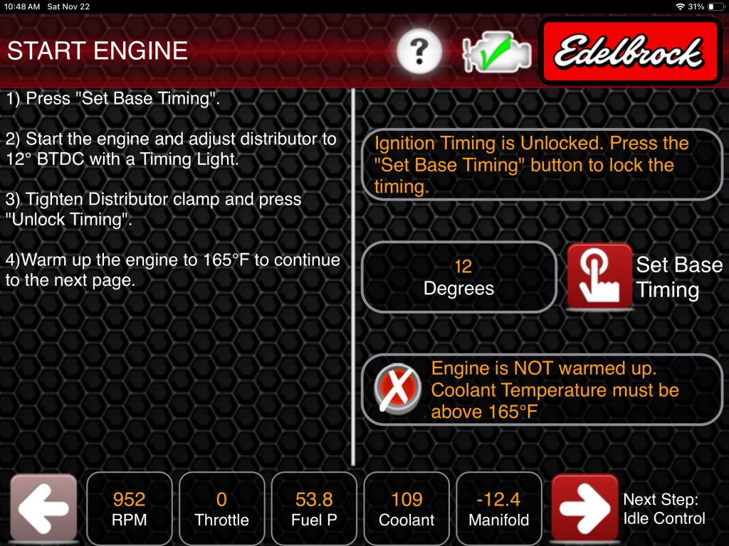 Edelbrock E-Tuner ignition timing Screenshot