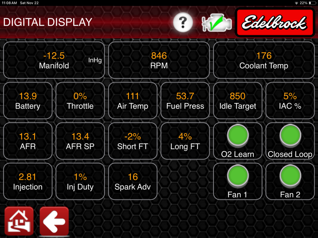 Edelbrock E-Tuner sensor feedback screenshot